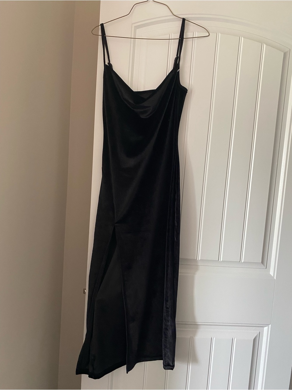 Black Cowl Neck Slip Dress with Side Slit